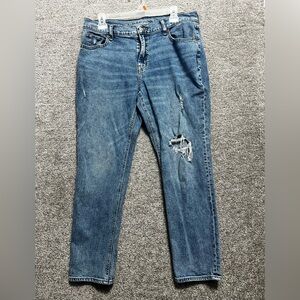 Old Navy Woman’s Mid Rise Boyfriend Fir Distressed Medium Wash Jeans Size 12